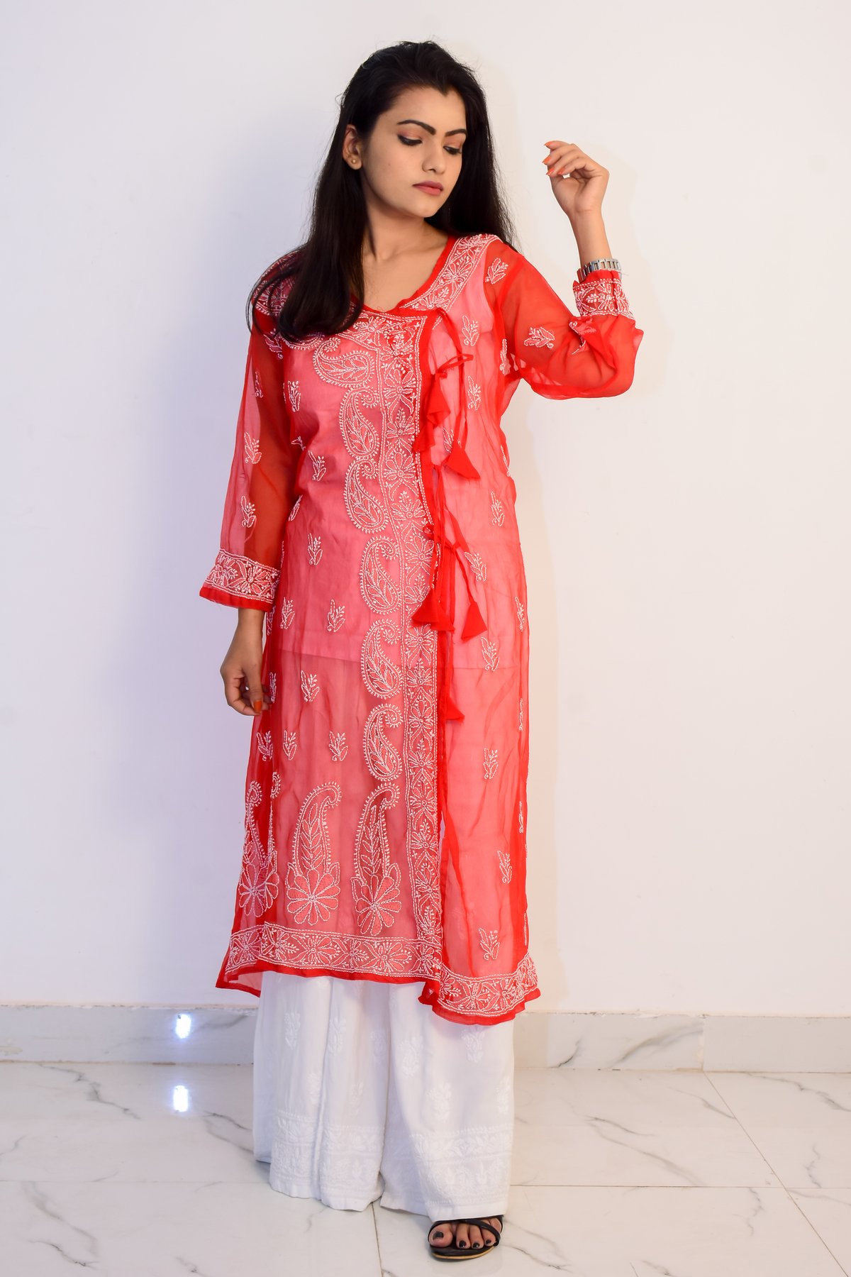 Pink Rayon Traditional Wear Lucknowi Work Kurti With Palazzo-as247.edu.vn